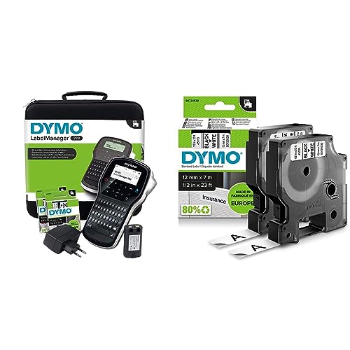 DYMO LabelManager 280 Tragbares Beschriftungsgerät im Koffer & Original D1-Etikettenband | schwarz auf weiß | 12 mm x 7 m von DYMO