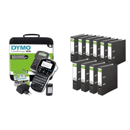 DYMO LabelManager 280 Tragbares Beschriftungsgerät im Koffer & Original DINOR Ordner-Wolkenmarmor-Recycling - Made in Germany von DYMO