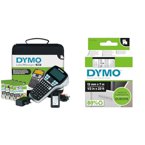 DYMO LabelManager 420P Beschriftungsgerät im Koffer & Original D1-Etikettenband | schwarz auf transparent | 12 mm x 7 m | selbstklebendes Schriftband | für LabelManager-Beschriftungsgerät von DYMO