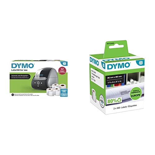 DYMO LabelWriter 550 Etikettendrucker | Beschriftungsgerät mit Thermodirektdruck & Original LabelWriter Adressetiketten (Groß) | 36 mm x 89 mm | 2 Rollen mit je 260 Etiketten (520 Stück) von DYMO