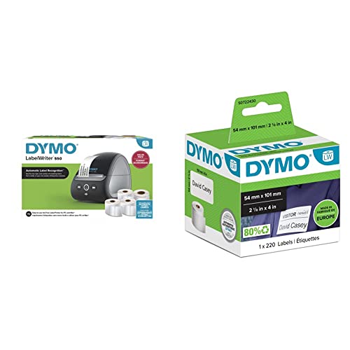 DYMO LabelWriter 550 Etikettendrucker | Beschriftungsgerät mit Thermodirektdruck & Orignal LabelWriter Versandetiketten/-Namensschilder (Groß) | 54 mm x 101 mm | Rolle mit 220 leicht Etiketten von DYMO