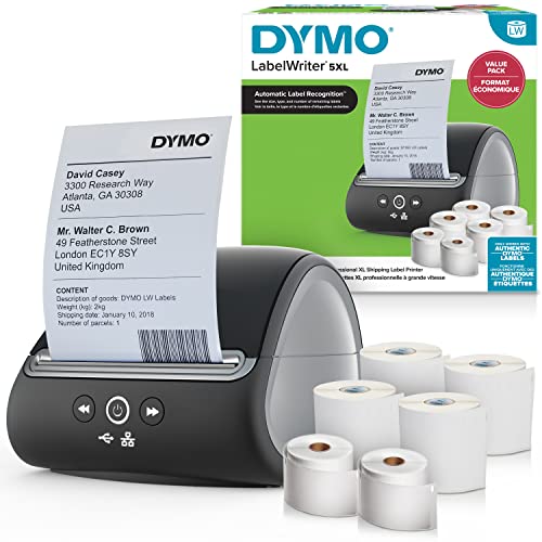 DYMO LabelWriter 5XL-Etikettendrucker & Etiketten | 2 x große LW-Versandetiketten (220 pro Rolle) & 4 x DHL Versandetiketten (140 pro Rolle) | Beschriftungsgerät ideal für Online-Händler | EU-Stecker von DYMO