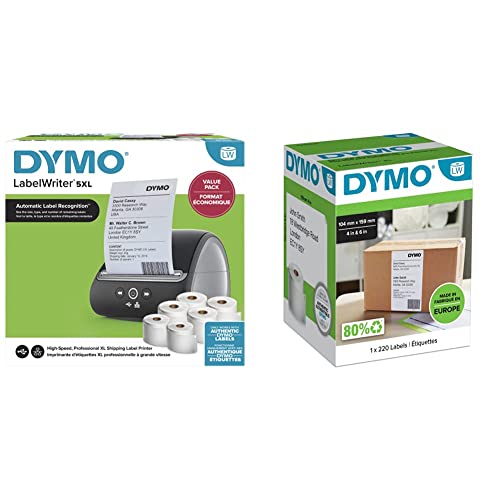 DYMO LabelWriter 5XL-Etikettendrucker & Etiketten & Original LabelWriter Versandetiketten (Extragroß) für LabelWriter 5XL/4XL-Etikettendrucker | 104mm x 159mm | Rolle mit 220 Etiketten | selbstklebend von DYMO