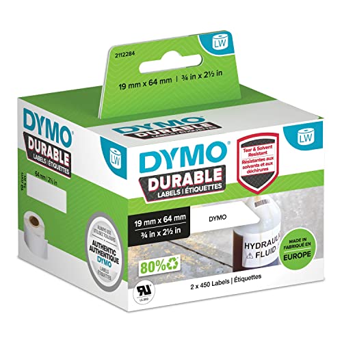 DYMO Original LabelWiter Hochleistungs-Etiketten | 19 mm x 64 mm | weißes Kunststoff-Etikett | Rolle mit 900 Etiketten | für LabelWriter-Beschriftungsgerät von DYMO