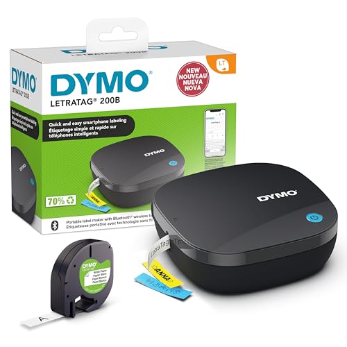 DYMO LetraTag 200B-Beschriftungsgerät mit Bluetooth | kompakter Etikettendrucker | verbindet Sich über Wireless Bluetooth-Technologie mit iOS und Android | inklusive 1 x Papierschriftband in Weiß von DYMO