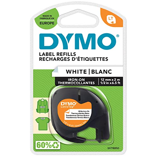 DYMO LetraTag Bügeletiketten Original | schwarz auf weiß | 12 mm x 4 m | Stoffetiketten | für LetraTag-Beschriftungsgerät von DYMO