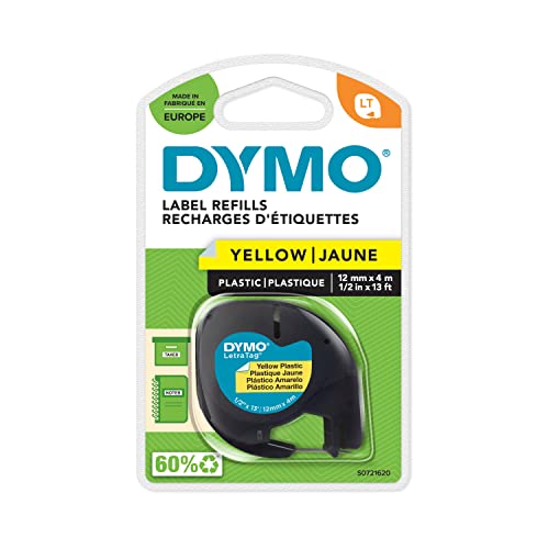 DYMO Original LetraTag Etikettenband | schwarz auf gelb | 12 mm x 4 m | selbstklebendes Kunststoffetiketten | für LetraTag-Beschriftungsgerät von DYMO