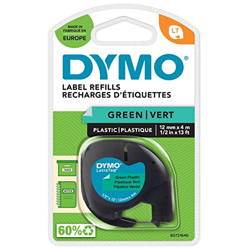 DYMO Original LetraTag Etikettenband | schwarz auf grün | 12 mm x 4 m | selbstklebendes Kunststoffetiketten | für LetraTag-Beschriftungsgerät von DYMO