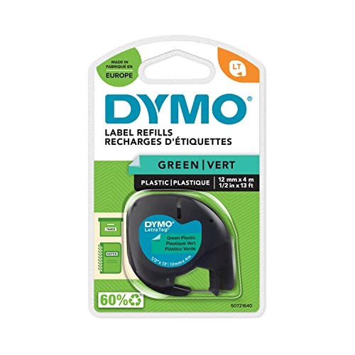 DYMO Original LetraTag Etikettenband | schwarz auf grün | 12 mm x 4 m | selbstklebendes Kunststoffetiketten | für LetraTag-Beschriftungsgerät von DYMO
