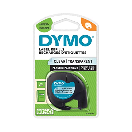 DYMO Original LetraTag Etikettenband | schwarz auf transparent | 12 mm x 4 m | selbstklebendes Kunststoff Schriftband | für LetraTag-Beschriftungsgerät von DYMO