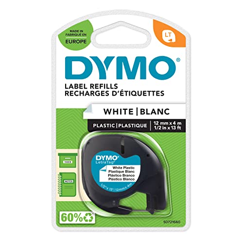 DYMO Original LetraTag Etikettenband| schwarz auf weiß | 12 mm x 4 m | selbstklebendes Kunststoff Schriftband | für LetraTag-Beschriftungsgerät von DYMO