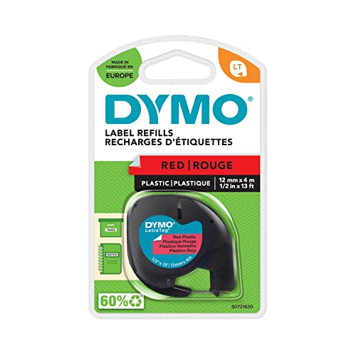 DYMO Original LetraTag Etikettenband | schwarz auf rot | 12 mm x 4 m | selbstklebendes Kunststoffetiketten | für LetraTag-Beschriftungsgerät von DYMO