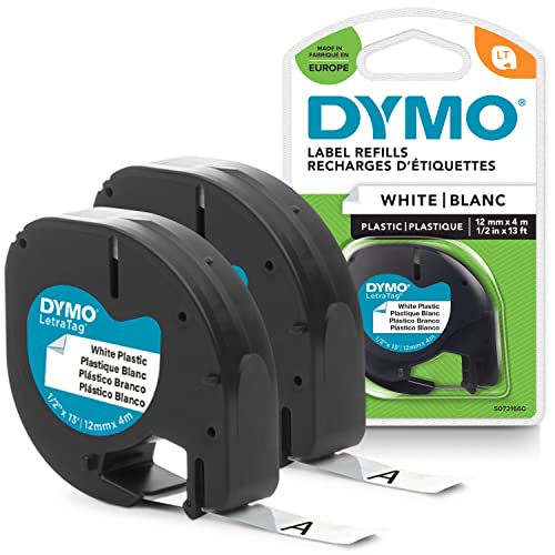 DYMO Original LetraTag Etikettenband | schwarz auf weiß | 12 mm x 4 m | selbstklebendes Kunststoff Schriftband| für LetraTag-Beschriftungsgerät | 2 Etikettenkassetten von DYMO