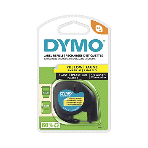 DYMO LetraTag Etikettenband für LetraTag Etikettenhersteller, schwarzer Druck auf gelbem Klebeband, 1,27 cm B x 33 cm L, 1 Rolle (91332) von DYMO