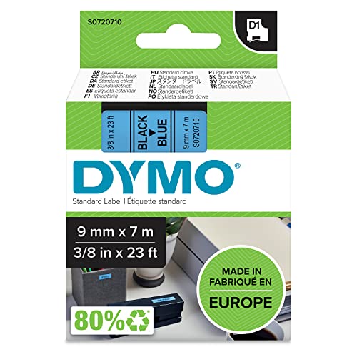 DYMO Original D1-Etikettenband | schwarz auf blau | 9 mm x 7 m | selbstklebendes Schriftband | für LabelManager-Beschriftungsgerät von DYMO
