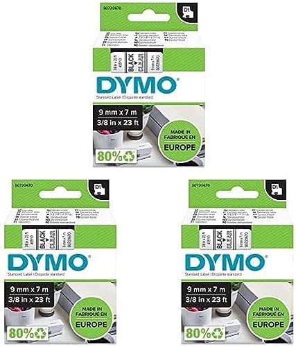 DYMO Original D1-Etikettenband | schwarz auf transparent | 9 mm x 7 m | selbstklebendes Etikettenband | für LabelManager-Beschriftungsgerät, 3er Pack von DYMO