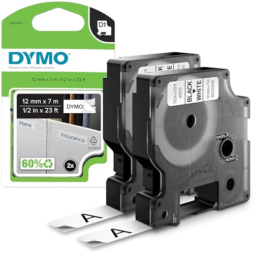 DYMO Original D1-Etikettenband | schwarz auf weiß | 12 mm x 7 m | selbstklebendes Schriftband| für LabelManager-Beschriftungsgerät | 2 Etikettenkassetten DYMO Original D1-Etikettenband | schwarz auf weiß | 12 mm x 7 m | selbstklebendes Schriftband| für LabelManager-Beschriftungsgerät | 2 Etikettenkassetten von DYMO