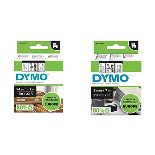 DYMO Original D1-Etikettenband | schwarz auf weiß | 24 mm x 7 m & Original D1-Etiettenband | 9 mm x 7 m | schwarz auf weiß | selbstklebendes Etikettenband | für LabelManager-Beschriftungsgerät DYMO Original D1-Etikettenband | schwarz auf weiß | 24 mm x 7 m & Original D1-Etiettenband | 9 mm x 7 m | schwarz auf weiß | selbstklebendes Etikettenband | für LabelManager-Beschriftungsgerät von DYMO