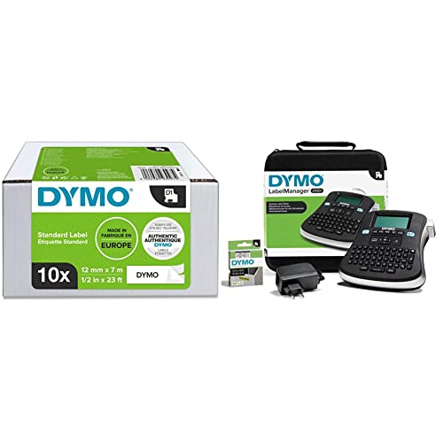 DYMO Original D1-Etikettenband & LabelManager 210D Beschriftungsgerät im Koffer & großem Grafikdisplay | Einfache Textbearbeitung | für D1 Etiketten in 6, 9, und 12mm Breite von DYMO
