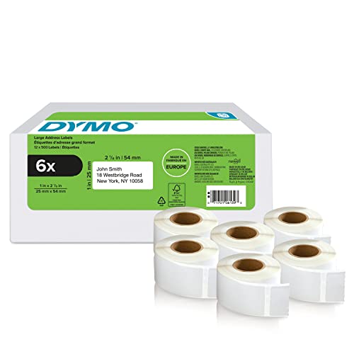 DYMO Original LabelWriter Rücksendeadressetiketten | 25 mm x 54 mm | 6 Rollen mit je 500 leicht ablösbaren Etiketten (3.000 Stück) | selbstklebend | Beschriftungsgerät für LabelWriter Etikettendrucker von DYMO