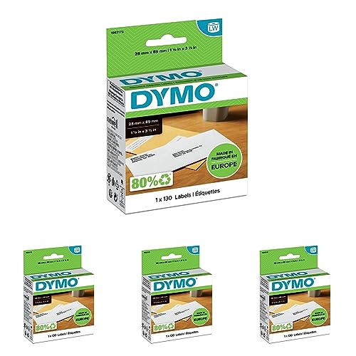 DYMO Original LabelWriter Adressetiketten | 28 mm x 89 mm | Rolle mit 130 Etiketten | selbstklebend | für LabelWriter Etikettendrucker und Beschriftungsgerät (Packung mit 4) von DYMO