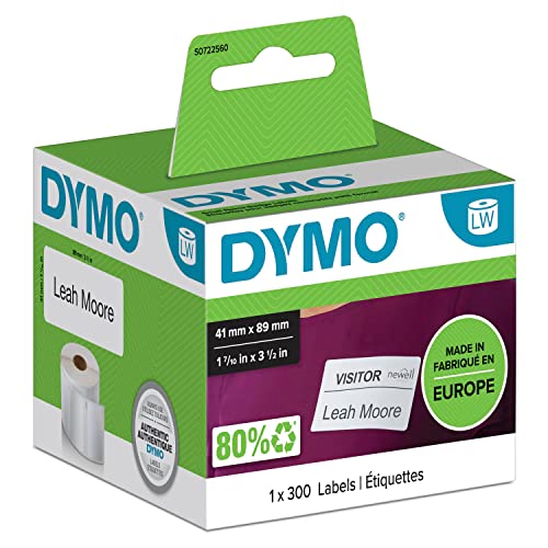 DYMO Original LabelWriter Etiketten für kleine Namensschilder | 41 mm x 89 mm | Rolle mit 300 leicht ablösbaren Etiketten | selbstklebend | für LabelWriter Etikettendrucker und Beschriftungsgerät von DYMO