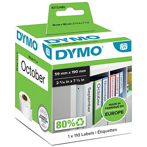 DYMO Original LabelWriter-Mehrzwecketiketten/große Ordnerrücken-Etiketten | 59 mm x 190 mm | Rolle mit 110 leicht ablösbaren Etiketten | selbstklebend | für LabelWriter Etikettendrucker von DYMO