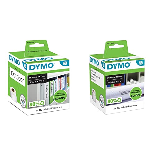 DYMO Original LabelWriter-Mehrzwecketiketten/große Ordnerrücken-Etiketten | 59 mm x 190 mm & Original LabelWriter Adressetiketten | 36 mm x 89 mm | schwarzer Druck auf weißem Untergrund DYMO Original LabelWriter-Mehrzwecketiketten/große Ordnerrücken-Etiketten | 59 mm x 190 mm & Original LabelWriter Adressetiketten | 36 mm x 89 mm | schwarzer Druck auf weißem Untergrund von DYMO