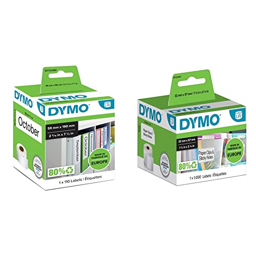 DYMO Original LabelWriter-Mehrzwecketiketten/große Ordnerrücken-Etiketten | 59 mm x 190 mm & Original LabelWriter Mehrzwecketiketten | 57 mm x 32 mm | Rolle mit 1.000 leicht ablösbaren Etiketten von DYMO