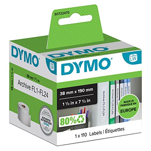 DYMO Original LabelWriter-Ordner-Etiketten | 38 mm x 190 mm | Rolle mit 110 leicht ablösbaren Etikettenband | selbstklebend | für LabelWriter Etikettendrucker und Beschriftungsgerät DYMO Original LabelWriter-Ordner-Etiketten | 38 mm x 190 mm | Rolle mit 110 leicht ablösbaren Etikettenband | selbstklebend | für LabelWriter Etikettendrucker und Beschriftungsgerät von DYMO