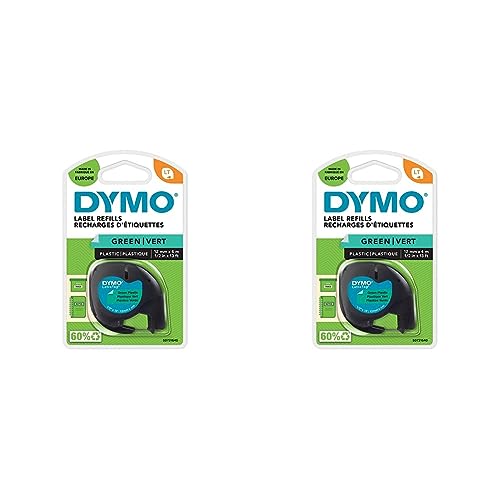 DYMO Original LetraTag Etikettenband | schwarz auf grün | 12 mm x 4 m | selbstklebendes Kunststoffetiketten | für LetraTag-Beschriftungsgerät (Packung mit 2) von DYMO