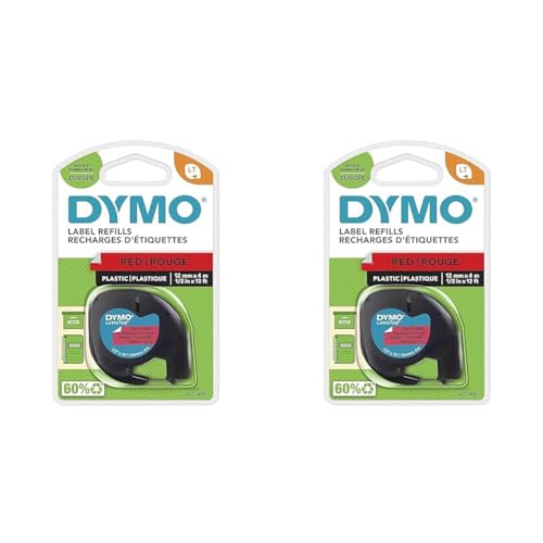 DYMO Original LetraTag Etikettenband | schwarz auf rot | 12 mm x 4 m | selbstklebendes Kunststoffetiketten | für LetraTag-Beschriftungsgerät (Packung mit 2) von DYMO