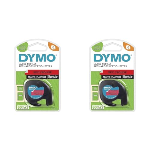 DYMO Original LetraTag Etikettenband | schwarz auf rot | 12 mm x 4 m | selbstklebendes Kunststoffetiketten | für LetraTag-Beschriftungsgerät (Packung mit 2) von DYMO
