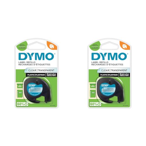 DYMO Original LetraTag Etikettenband | schwarz auf transparent | 12 mm x 4 m | selbstklebendes Kunststoff Schriftband | für LetraTag-Beschriftungsgerät (Packung mit 2) von DYMO
