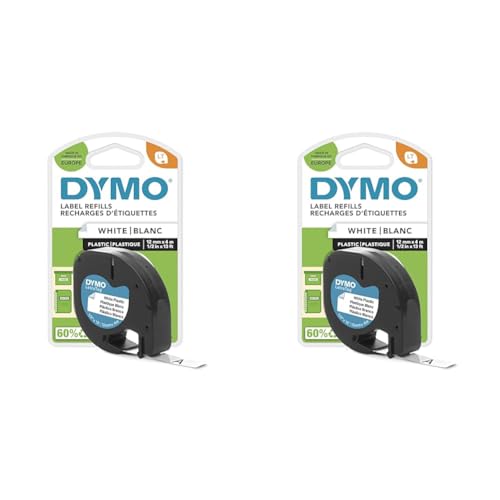 DYMO Original LetraTag Etikettenband| schwarz auf weiß | 12 mm x 4 m | selbstklebendes Kunststoff Schriftband | für LetraTag-Beschriftungsgerät (Packung mit 2) von DYMO