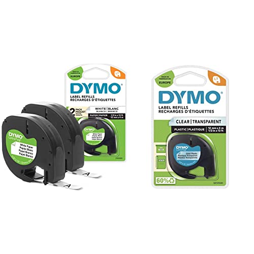 DYMO Original LetraTag Papier Etikettenband | schwarz auf weiß | 12 mm x 4 m | 2 Etikettenkassetten & Original LetraTag Etikettenband | schwarz auf transparent | 12 mm x 4 m von DYMO