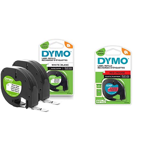 DYMO Original LetraTag Papier Etikettenband | schwarz auf weiß | 12 mm x 4 m | selbstklebendes Schriftband | 2 Etikettenkassetten & Original LetraTag Etikettenband | schwarz auf rot | 12 mm x 4 m DYMO Original LetraTag Papier Etikettenband | schwarz auf weiß | 12 mm x 4 m | selbstklebendes Schriftband | 2 Etikettenkassetten & Original LetraTag Etikettenband | schwarz auf rot | 12 mm x 4 m von DYMO