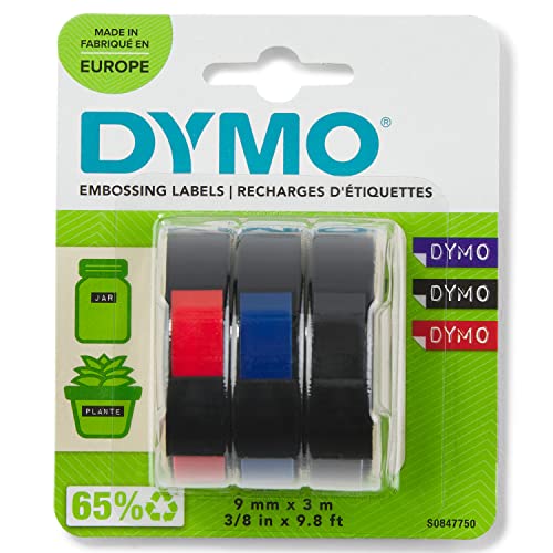 DYMO Original Prägeband | 3D schwarz | blau, rot und schwarz | 9 mm x 3 m | selbstklebendes Kunststoff Etikettenband | für Junior & Omega Beschriftungsgerät | 3 Stück von DYMO