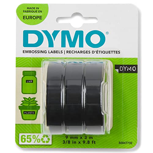 DYMO Original Prägeband | 3D weiß auf schwarz | 9 mm x 3 m | selbstklebendes Kunststoff Etikettenband | für Junior & Omega Beschriftungsgerät | 3 Prägebänder von DYMO