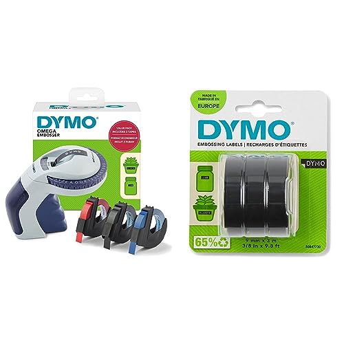 DYMO Prägegerät mit 3 Prägebändern | Omega Beschriftungsgerät-Starterset & Original Prägeband | 3D weiß auf schwarz | 9 mm x 3 m DYMO Prägegerät mit 3 Prägebändern | Omega Beschriftungsgerät-Starterset & Original Prägeband | 3D weiß auf schwarz | 9 mm x 3 m von DYMO