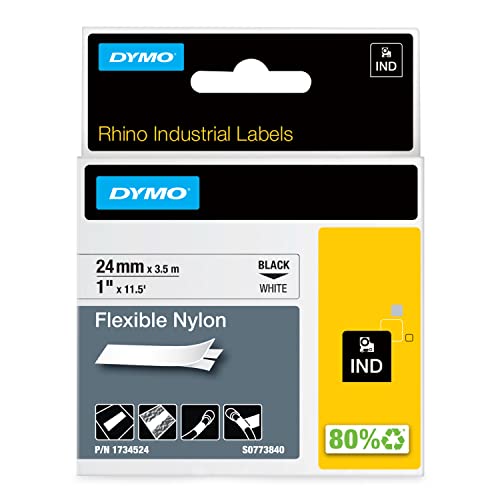 DYMO Rhino Industrie Nylonetiketten | flexibel | 24 mm x 3,5 m | schwarze Schrift auf weißem Untergrund | selbstklebendes Schriftband von DYMO