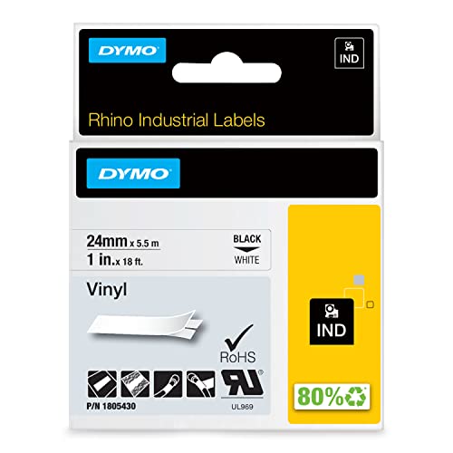 DYMO Rhino-Industrie-Vinyletiketten | 24 mm x 5,5 m | schwarzer Druck auf weißem Untergrund | selbstklebendes Schriftband DYMO Rhino-Industrie-Vinyletiketten | 24 mm x 5,5 m | schwarzer Druck auf weißem Untergrund | selbstklebendes Schriftband von DYMO