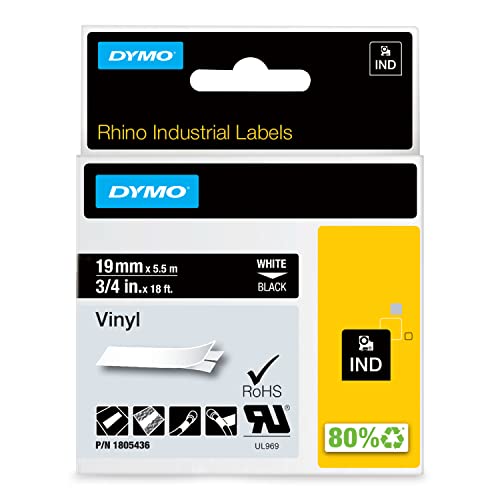 DYMO Rhino-Industrie-Vinyletiketten | 9 mm x 5,5 m | weiß auf schwarz | selbstklebendes Schriftband | für DYMO Rhino und LabelManager Beschriftungsgerät von DYMO