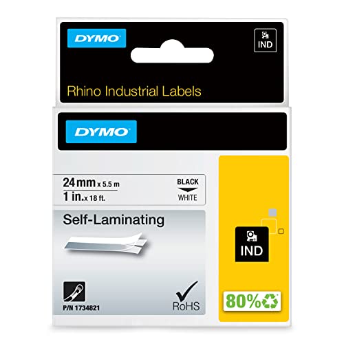 DYMO Rhino Industrie selbstlaminierende etiketten | 24 mm x 5,5 m | Schwarz auf Weiß | für DYMO Rhino Beschriftungsgerät von DYMO