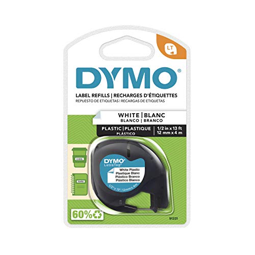 DYMO - SAN91331 91331 LetraTag Beschriftungsband für LetraTag Etikettenhersteller, schwarzer Druck auf weißem Kunststoffband, 1,27 cm B x 33 cm L, 1 Rolle von DYMO