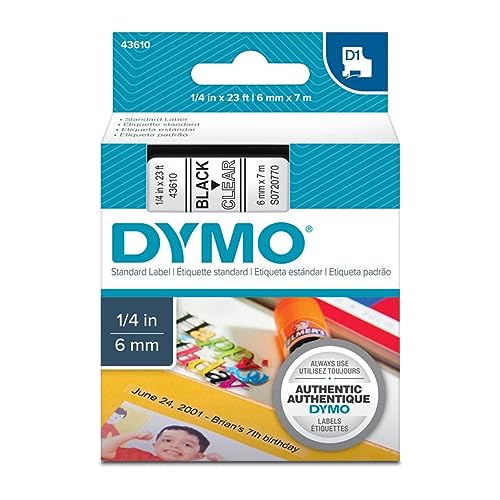 DYMO Schriftband D1 43610 Bandfarbe: Transparent Schriftfarbe:Schwarz 6mm 7m von DYMO