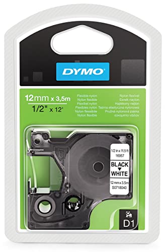 DYMO Schriftband D1 S0718040 Polyamid Bandfarbe: Weiß Schriftfarbe:Schwarz 12mm 3.5m von DYMO
