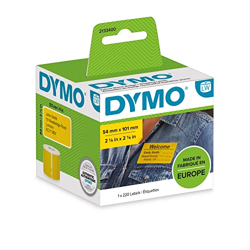 DYMO Original LabelWriter Versandetiketten/Namensschilder (Groß) | Schwarz auf gelb | 54 mm x 101 mm | Selbstklebend | Rolle mit 220 Easy-Peel-Etiketten |für LabelWriter Etikettendrucker von DYMO