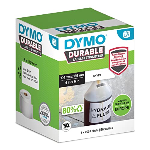 DYMO Original LabelWriter Hochleistungs-Etiketten | 104 mm x 159 mm | weißes Kunststoff-Etikett | Rolle mit 200 Etiketten | für LabelWriter-Beschriftungsgerät von DYMO