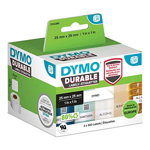 Dymo LW Hochleistungs Etiketten | 25 mm x 25 mm | weißes Polyester | 1.700 Etikettenband | für LabelWriter-Beschriftungsgerät | authentisches Produkt von DYMO